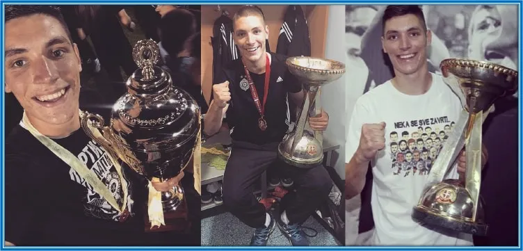 The Serbian stopper won these Partizan trophies.