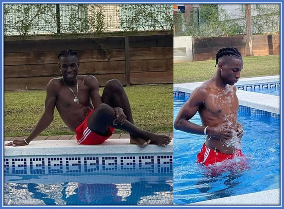 The Lion of Ziguinchor, pictured enjoying the swimming pool at his hometown.