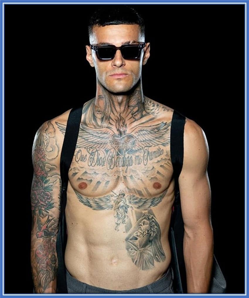 Asides from family, there are many reasons behind his tattoos. The beast at the neck area was made for