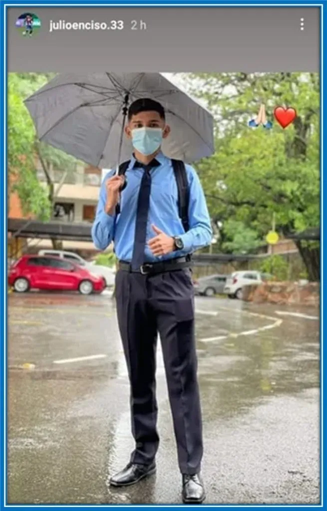 Young Julio Enciso, on a rainy day - when he was a college student.