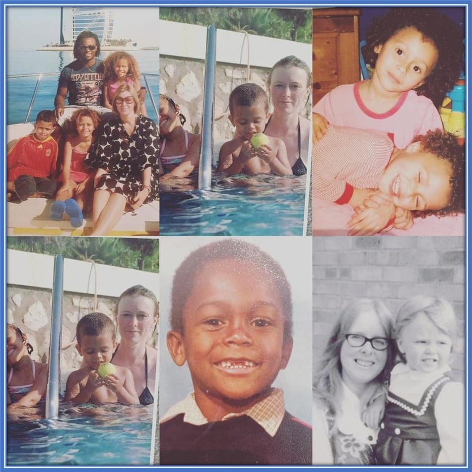 Alison Johnson (Brennan's Mum) as a kid is positioned at the bottom right. David Johnson (Brennan's Dad) as a kid is positioned at the bottom middle. Brennan and his sisters (Liberty and Ma) are positioned with their family at the top left.