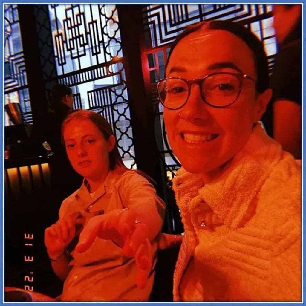 Keira Walsh and her alleged partner Lucy Bronze in a nice restaurant. Source: Hello Magazine.