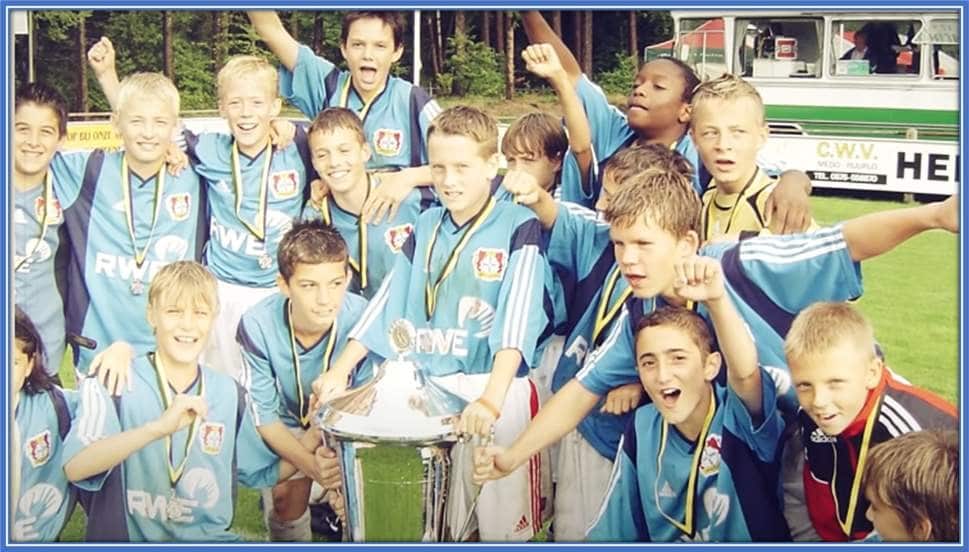The Polish youngster is pictured holding the cup. On that day, he helped Bayer 04 Leverkusen to win the tournament with ease.