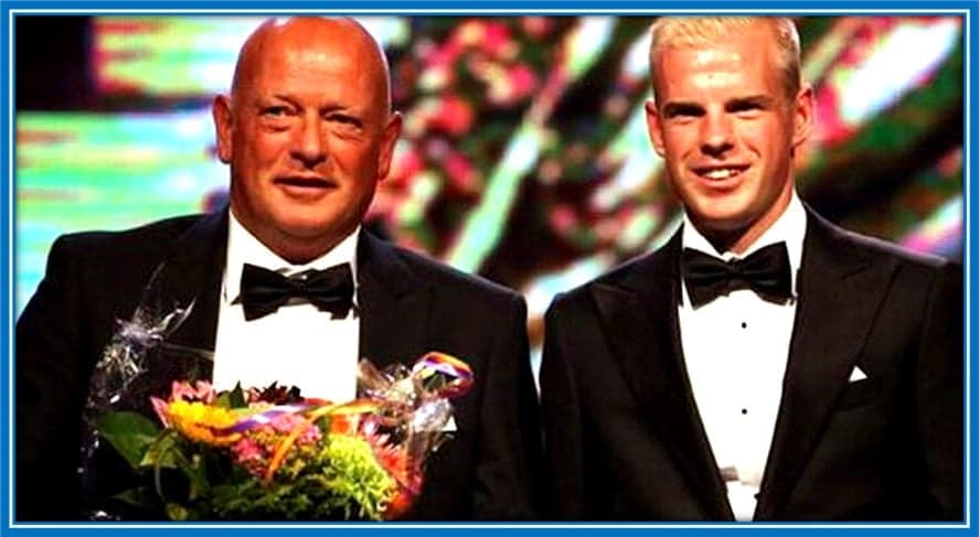 Gert-Jan Klaassen and his son, Davy, at a football event.