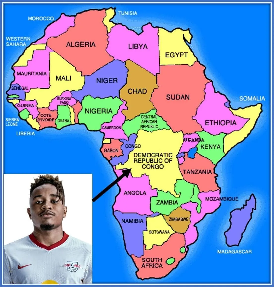 This is a map of Africa, and the arrow points to his family's place of origin.
