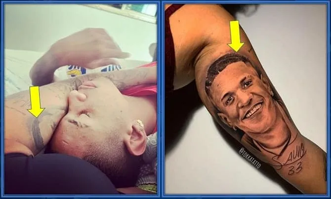 Nilma Pereira's tattoo displays her son's face.