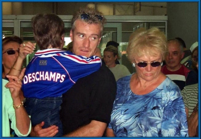 Didier Deschamps Mother, Ginette, pictured alongside her son and grandson.