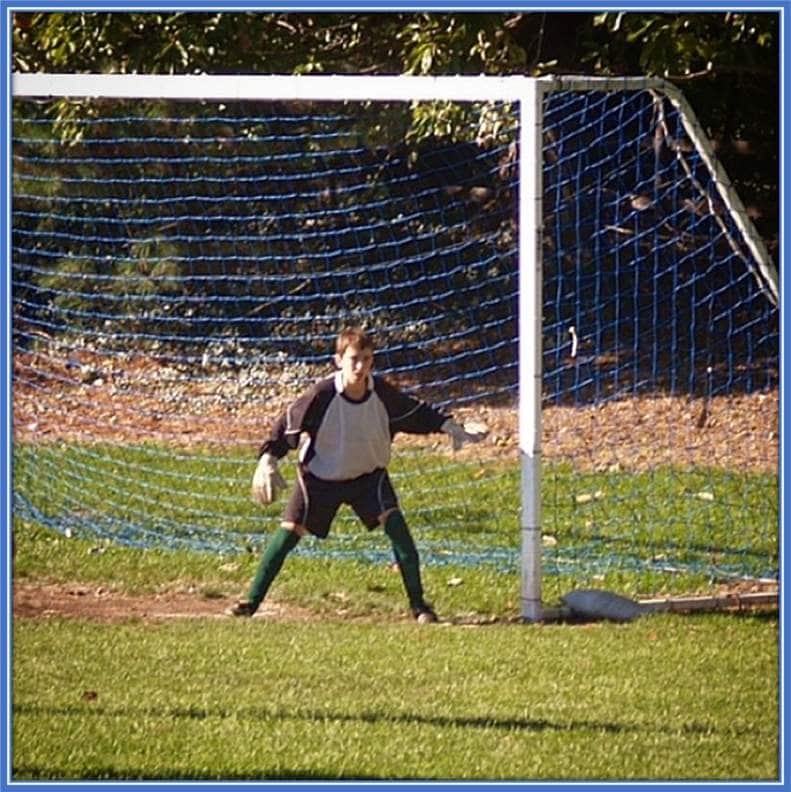 A throwback photo of Matt making his goalkeeping trade in his first year at high school.
