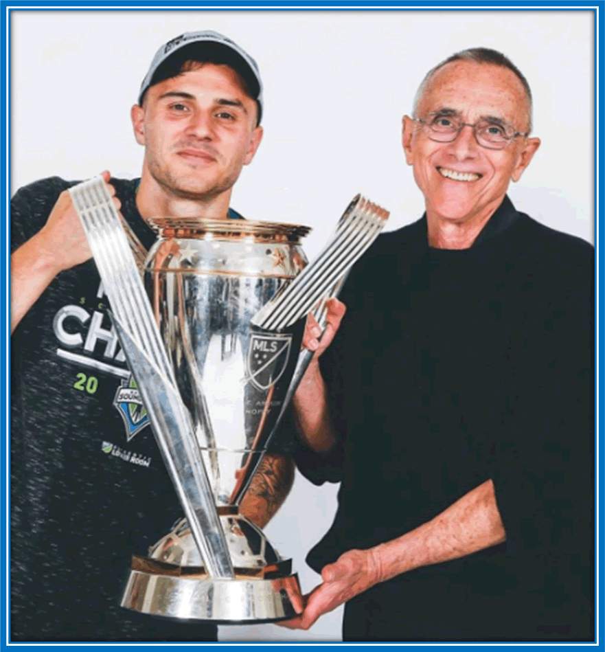 A photo of Jordan Morris with his father, Dr Michael Morris.
