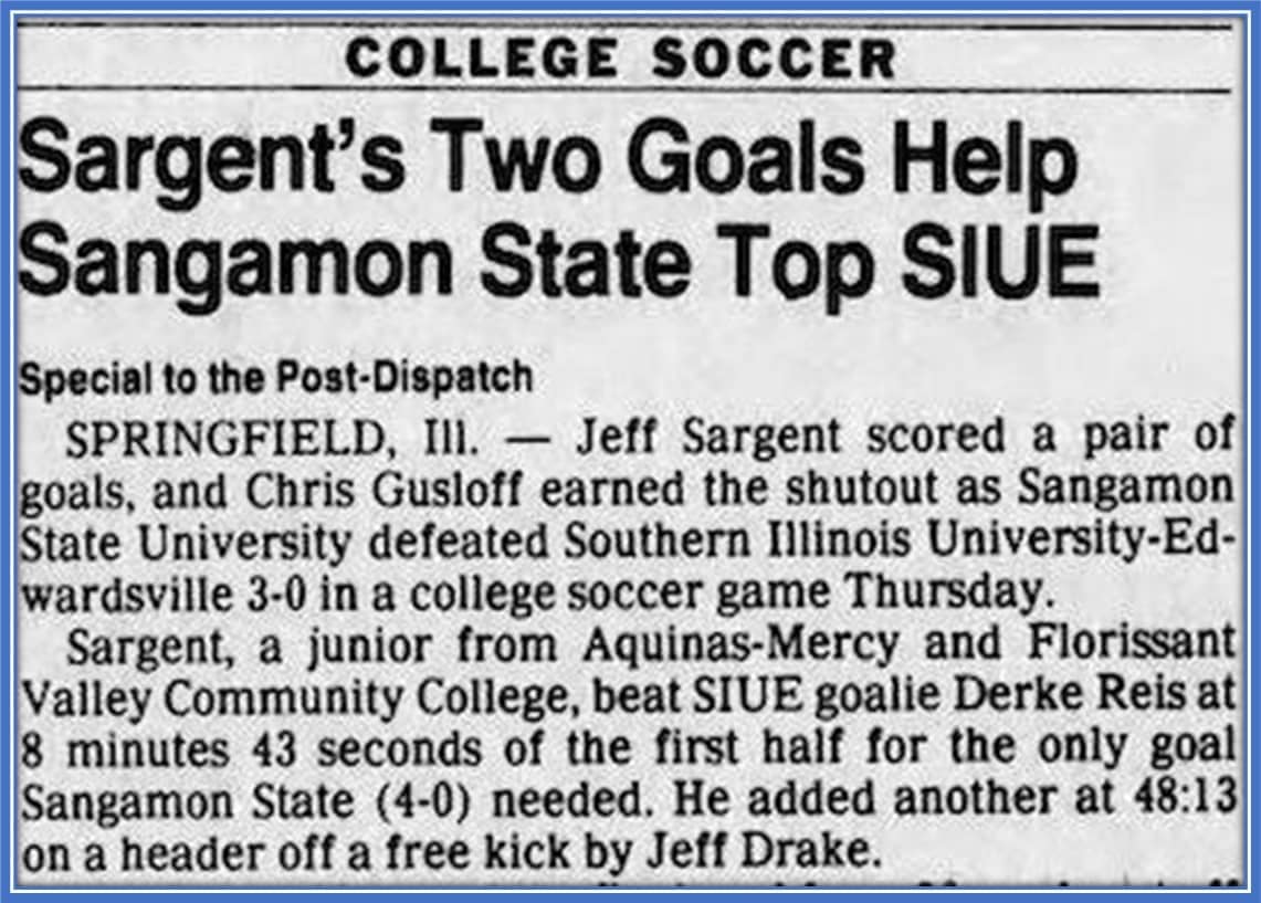 The St. Louis Post-Dispatch paper of 1990 talked about Jeff Sargent's goal-scoring heroics.