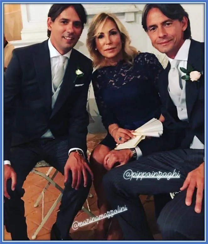 Marina Inzaghi with her sons, Simone and Filippo.