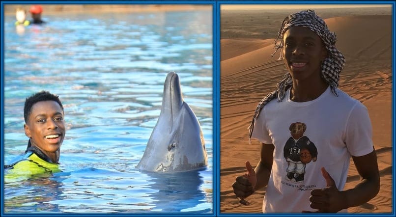 Sambi is having fun with a Dolphine. He also loves the Desert Safari Tour.