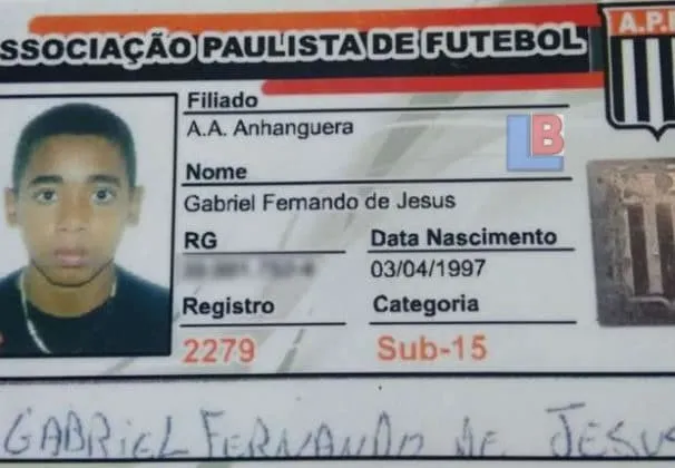 Gabriel Jesus ID for his youth club. From Little Kids of the Environment to Goal-Scoring Sensation for Anhanguera Associacao Paulista.