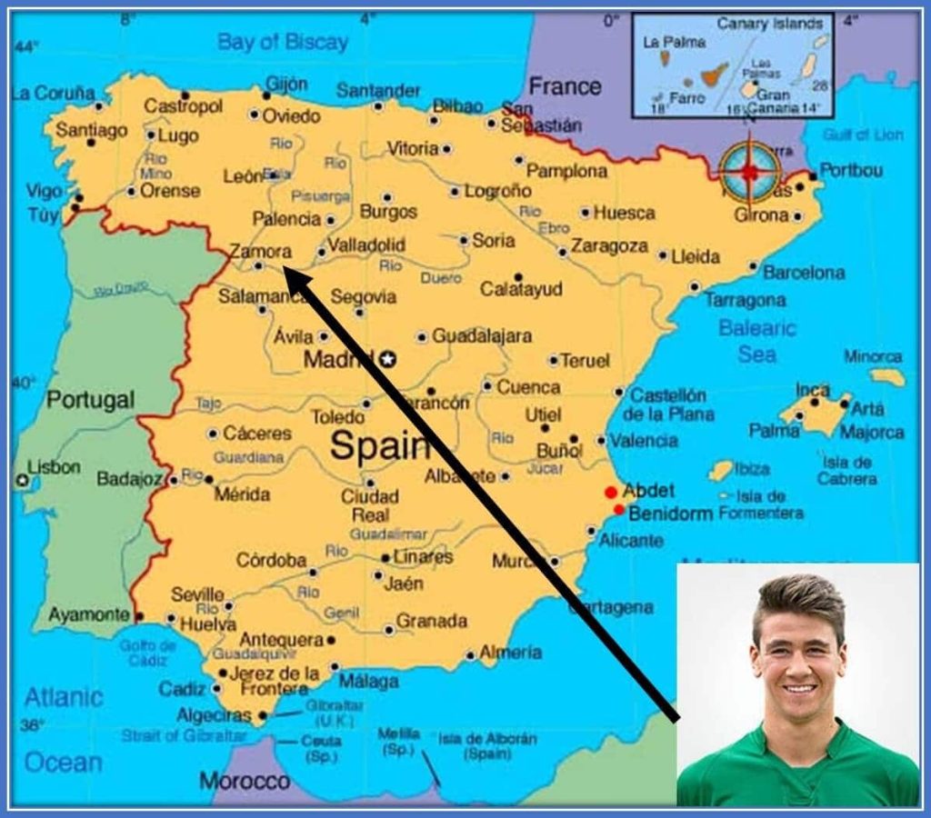 The map of Spain showing Simon's Place of Origin.