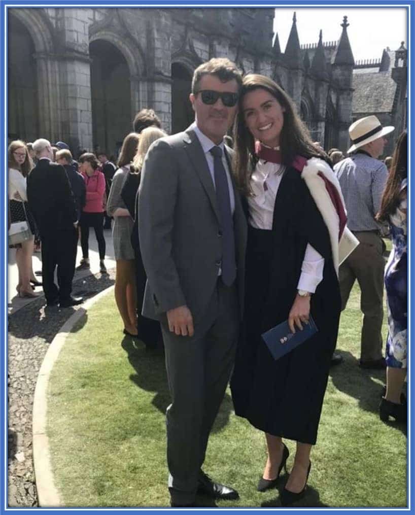 This is Caragh Keane posing with her famous Dad, at her university graduation.