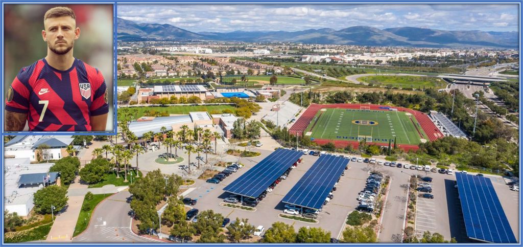 An aerial view of Arriola's alma mater, Mater Dei Catholic High School.