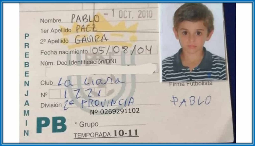 This is Gavi's ID card with La Liara (in the year 2010). Have you noticed how he has grown within a short space of time?