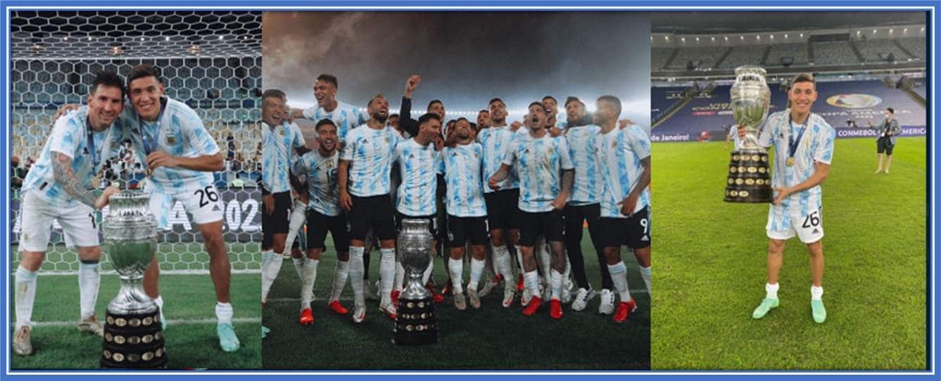 Nahuel Molina and the rest of the Copa American squad are celebrating the championship.