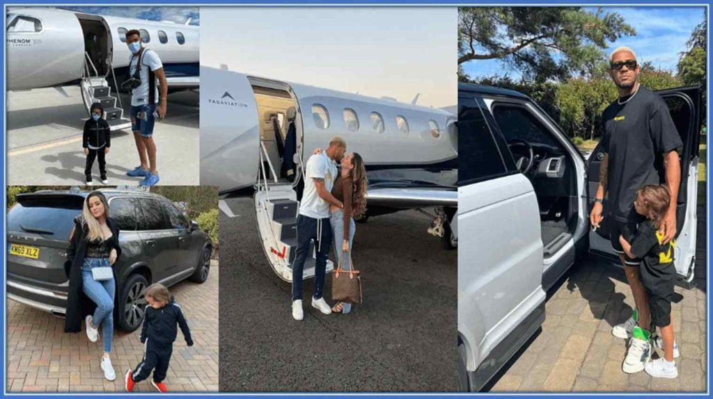 A collage of Joe's cars and his private jet trips.