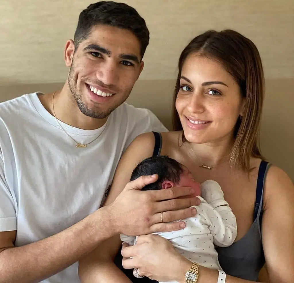 Getting to know Achraf Hakimi's wife- This is a lovely photo of the Moroccan International with his wife Hiba About and son