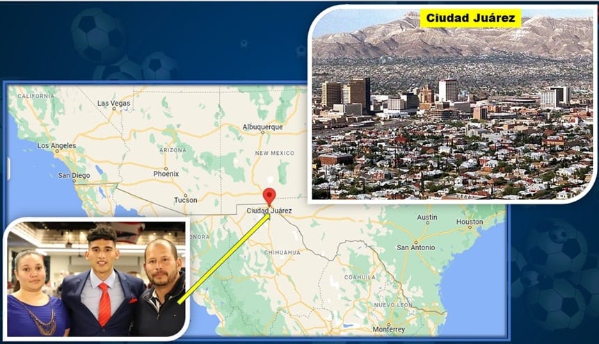 This map displays Ricardo Pepi's Mexican origin. His parents (Annette and Daniel) are from Ciudad Juárez, a Mexican city that is very close to the US border.