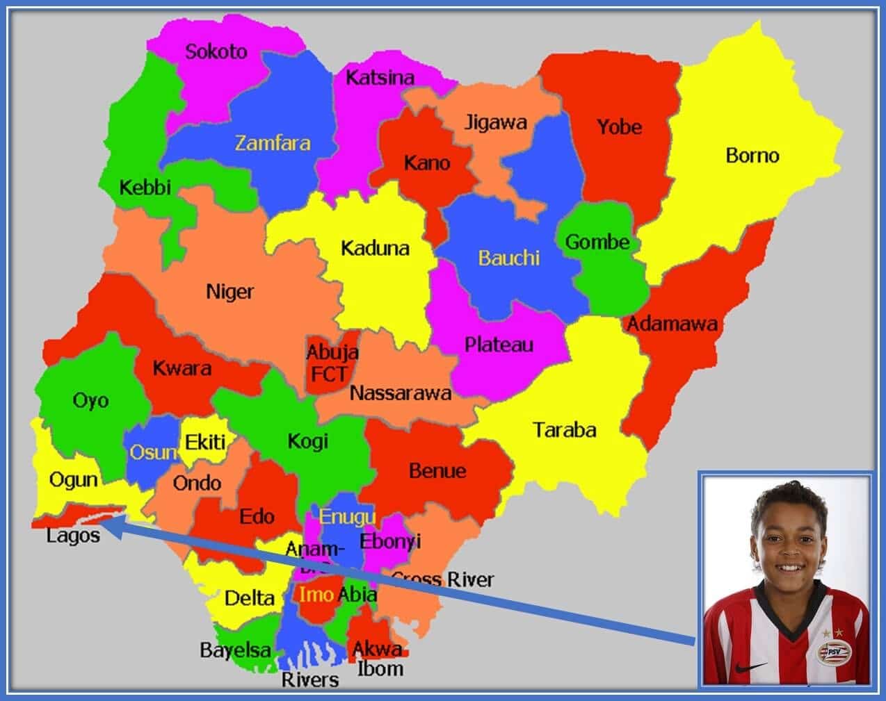 The map of Nigeria showing Danjuma's birthplace.