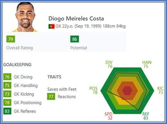 A huge FIFA potential and Goalkeeping Reflexes are his most valuable assets.
