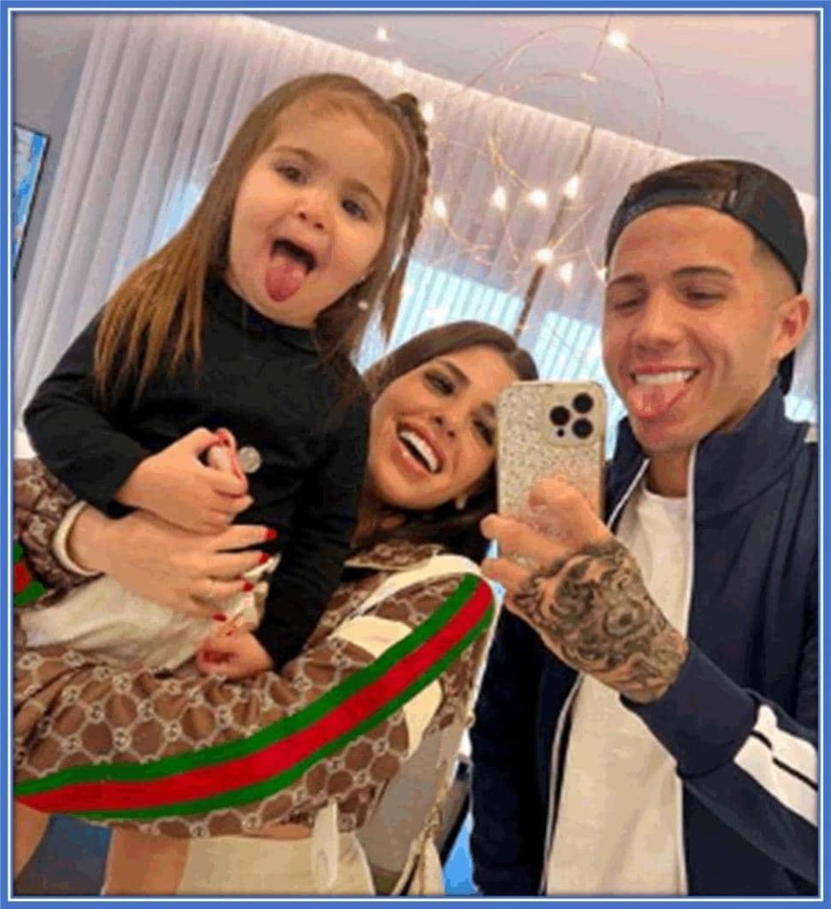 Enzo Fernandez's wife-to-be with her lover and offspring. 