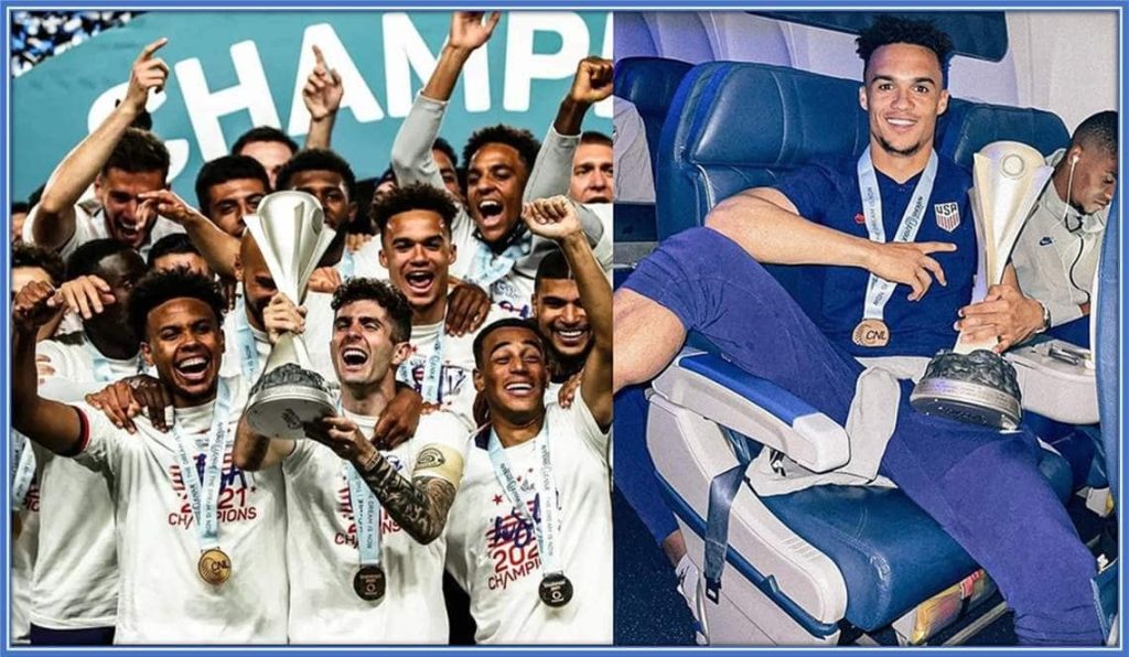 Robinson celebrates the CONCACAF Nations League title with his teammates.