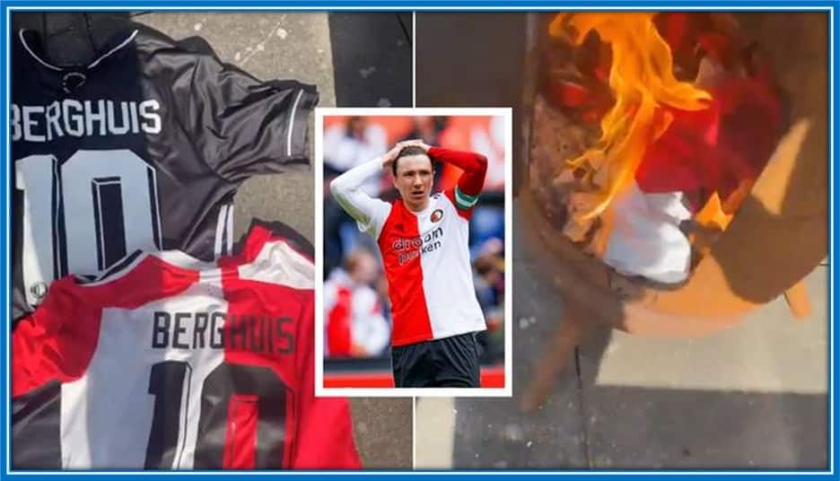 Feyenoord fans felt betrayed by the move. As a result, they burned their Berghuis shirt.