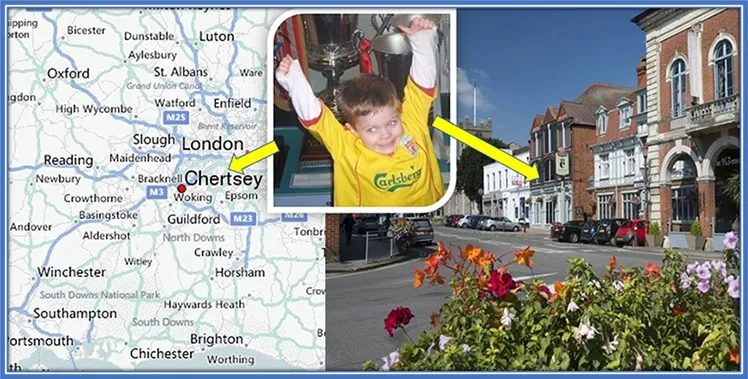 This is Chertsey, where Harvey Elliott's parents raised him and his siblings. It is a special London town, the home of his family and ancestry.