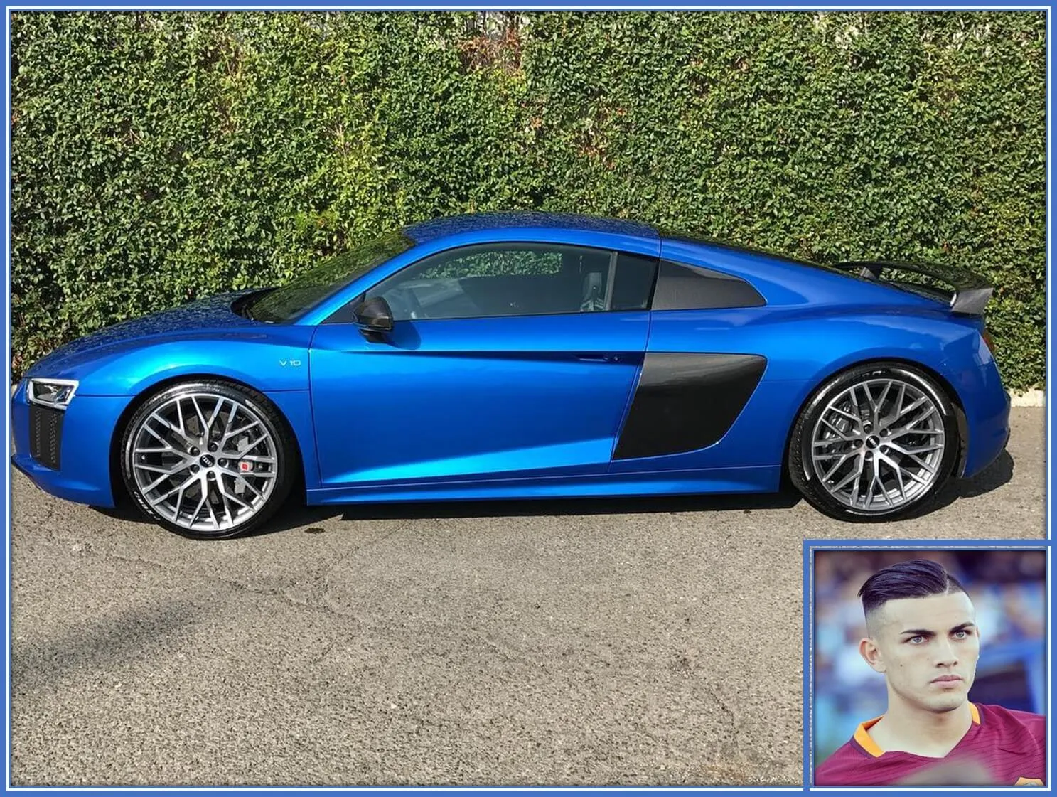 He cruises this exotic blue car. Of course, Paredes has more rides that are as luxurious as this one.