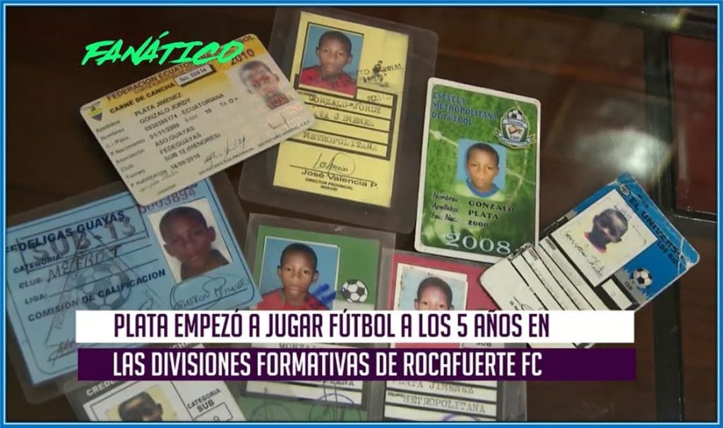 These ID cards tell a story about Gonzalo Plata's football journey.