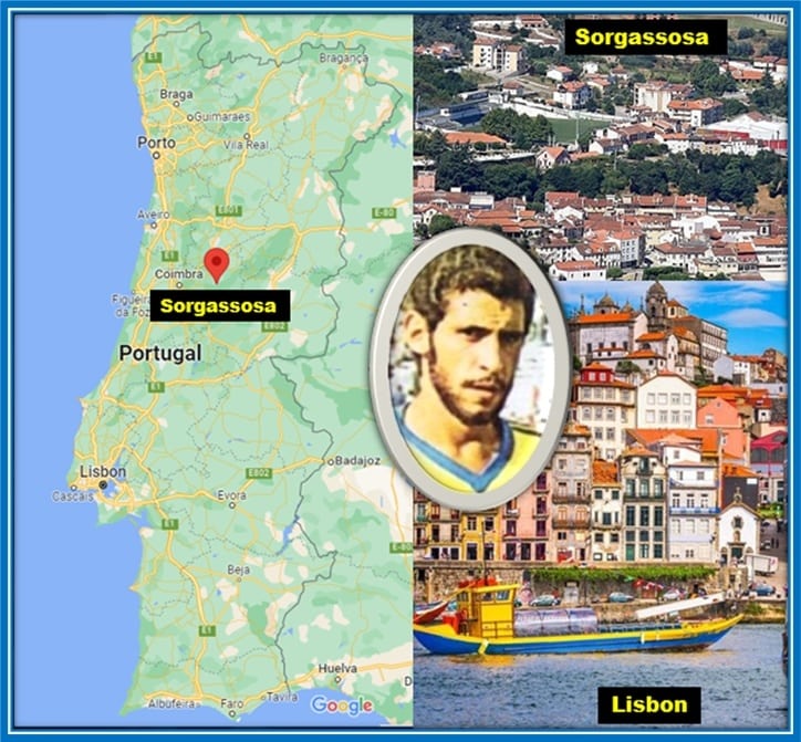 This map portrays Fernando Santos' family origins. His Dad is from Alfama, a Neighborhood in Lisbon. On the other hand, Santos' Mum is from Sorgassosa, in Central Portugal.