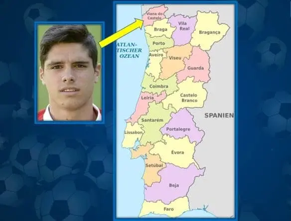 The Footballer hails from the North of Portugal. See where his town is located in the country.