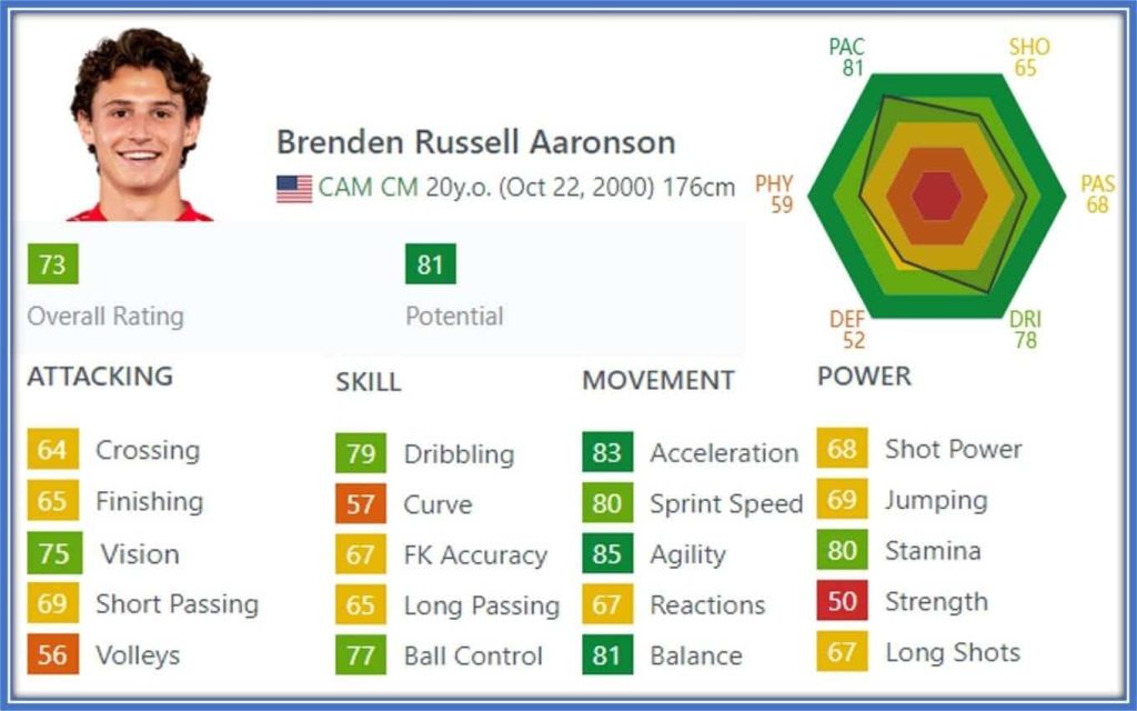 Brenden Aaronson FIFA Stats.
