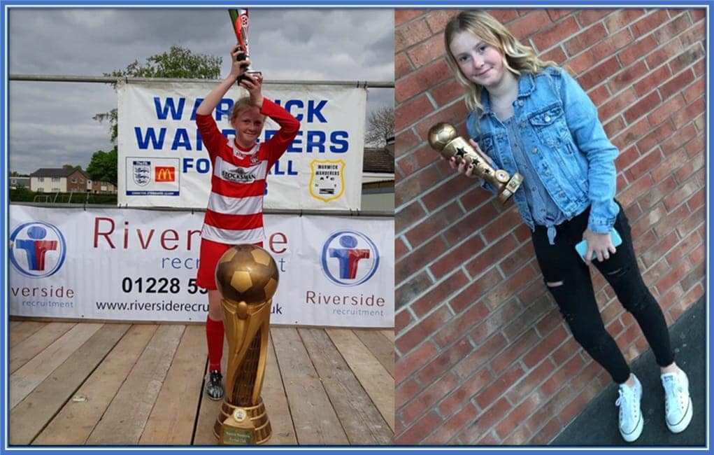Evie is following in the footsteps of her older brother. She is a professional footballer in the making.