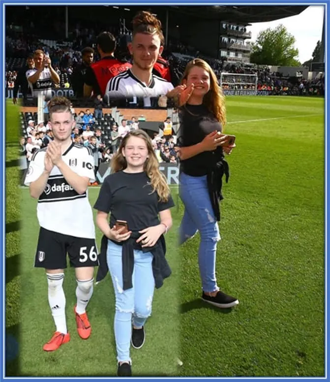 This is Harvey and his immediate younger sibling - his sister. They both take a stroll out of the pitch after one of his Fulham matches.
