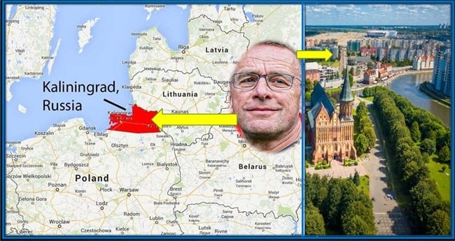 This map explains Ralf Rangnick's Father's origin. He is from Königsberg (now Kaliningrad), a Russian own country.