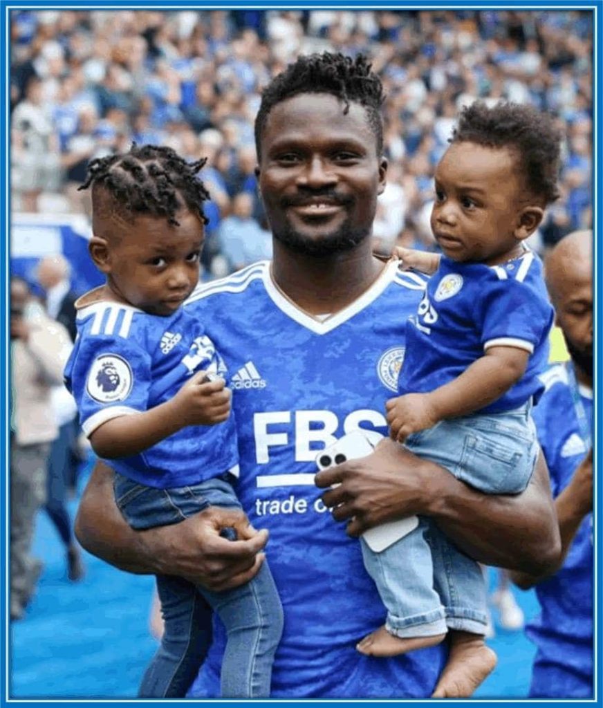 Daniel Amartey with his two children after a successful display on the pouch.
