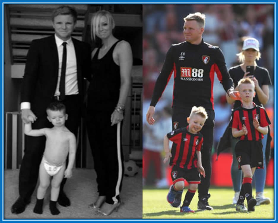 A photo of Eddie Howe, his wife, Vicky and their sons, during his time with Bournemouth. Credit: The Sun.