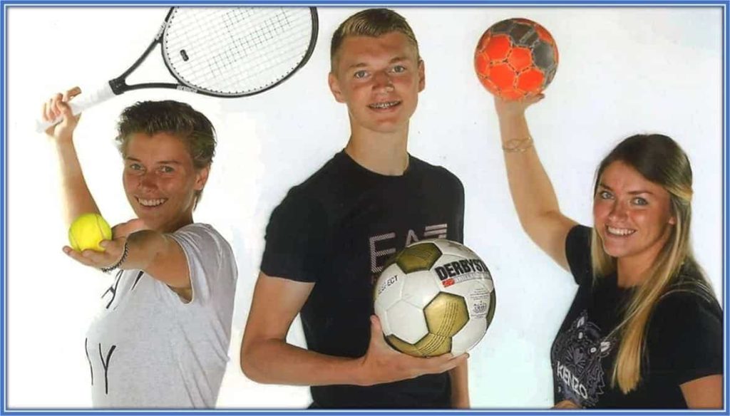 What a sporting family. Demi (left) is into Tennis, Perr (middle) is football and Fleau (right) does handball.