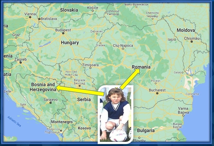 The location of Bosnia and Romania - where Ajdin Hrustic's parents have their family origins.