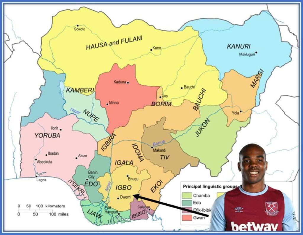 This map explains Angelo Ogbonna's family origin. His parents hail from Owerri in Naija.