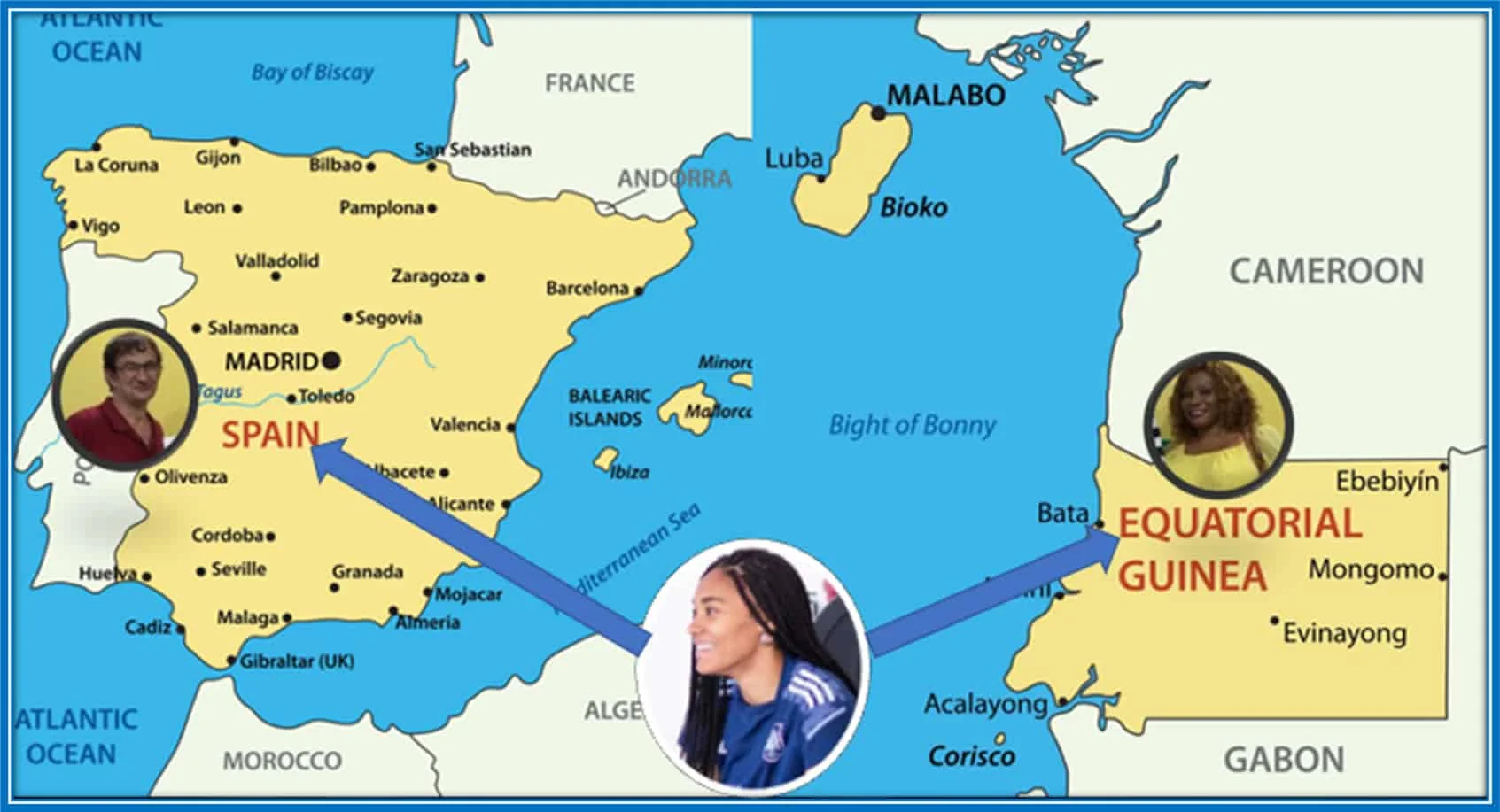 The Map helps you understand Salma Paralluelo’s nationality and family origin better. Image credit: SpainMap, CO, USA and Mappr