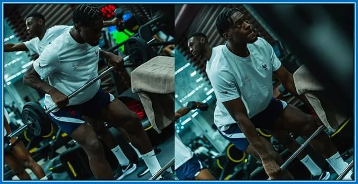 Disasi's physique, reminiscent of Adama Traor&eacute;, stems from his commitment to weightlifting, with photos highlighting his dedication to strength training.