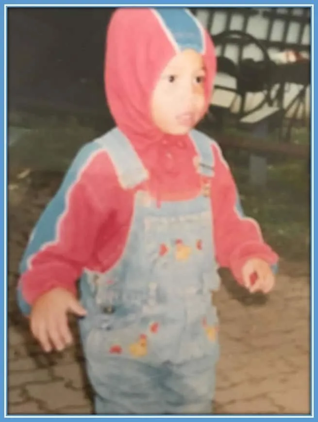 Baby Felix Nmecha looking good in his red hoodie and jean jumper. Source: Instagram/Felix_Nmecha