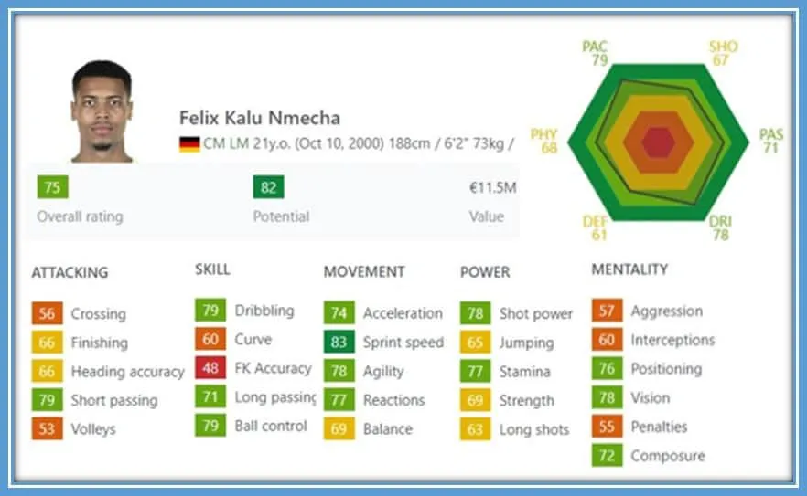 The Dortmund Central Midfilder football prowess ratings. Source: Sofifa.com