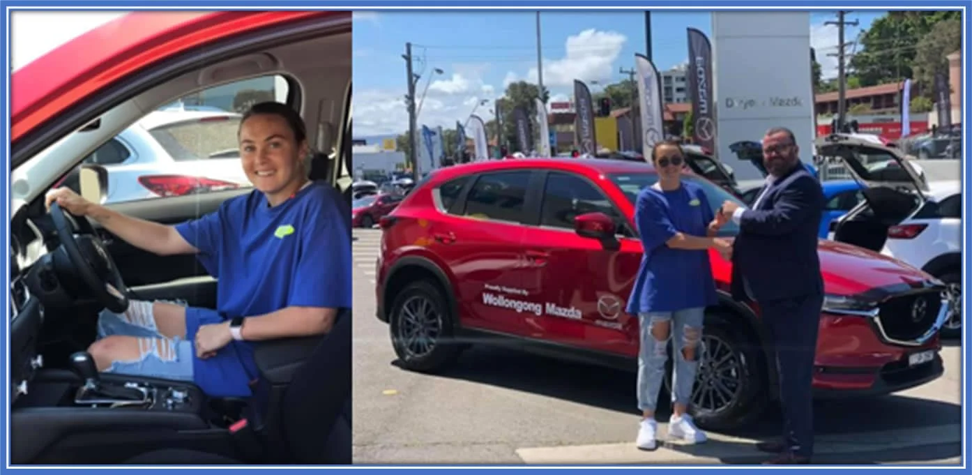 The accomplished athlete, Caitlin Foord, showcased her stylish ride from Wollongong Mazda. Image credit: Facebook/Caitlin Foord.