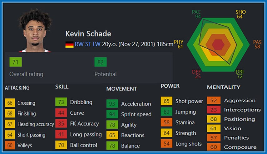 FIFA's evaluation of the player. Source: Sofifa.